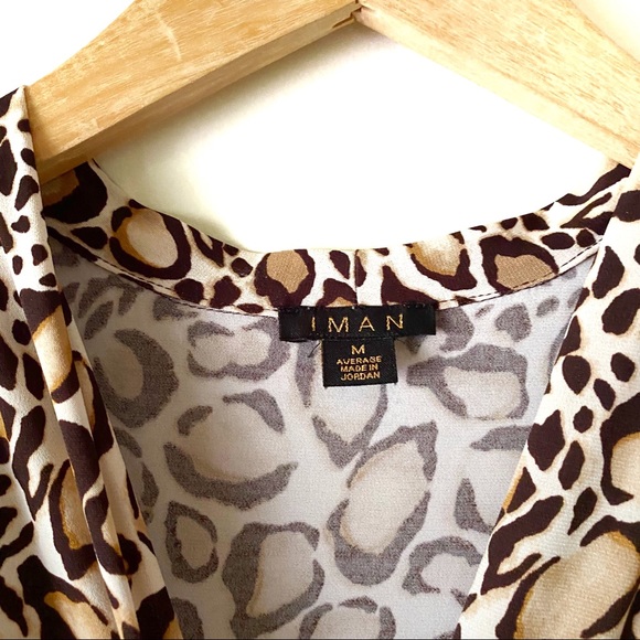 IMAN Tie Waist High/Low Dress Leopard Print Brown - Picture 5 of 7